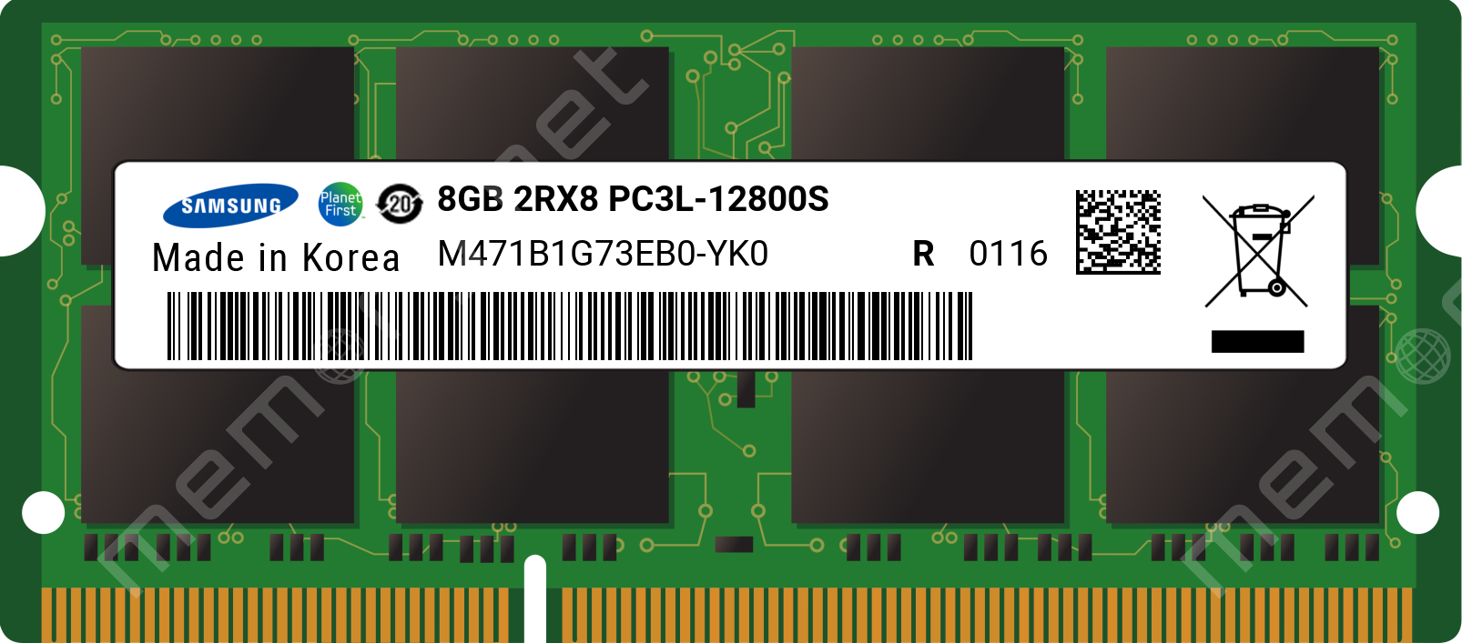 M471B1G73EB0-YK0 - Samsung 1x DDR3-1600 SODIMM PC3L-12800S Dual x8 Module
