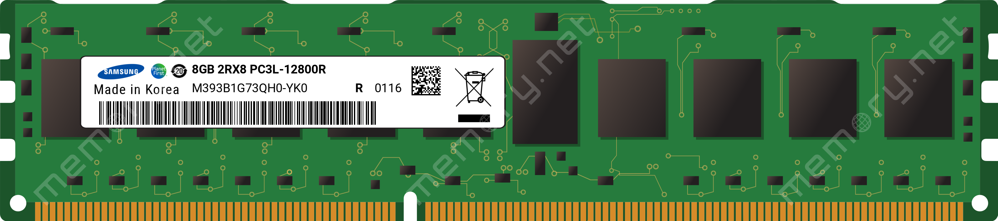 M393B1G73QH0-YK0 - Samsung 1x 8GB DDR3-1600 RDIMM PC3L-12800R Dual Rank x8  Module