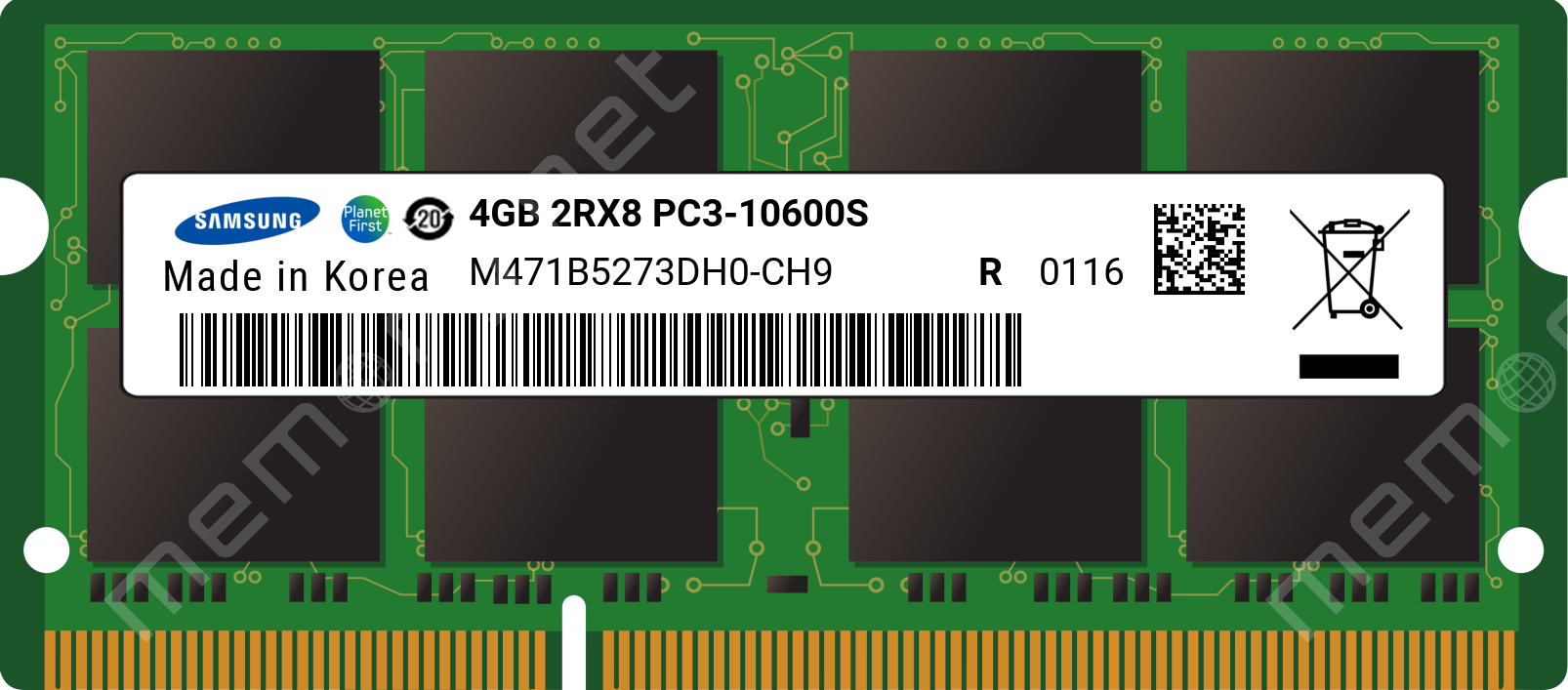 M471B5273DH0-CH9 - Samsung 1x 4GB DDR3-1333 SODIMM PC3-10600S Dual Rank x8  Module