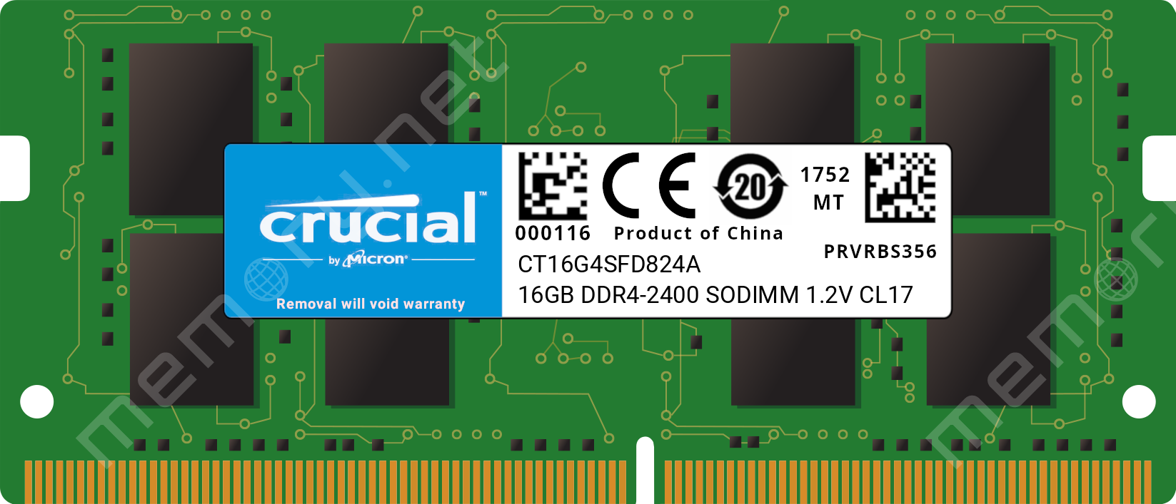 CT16G4SFD824A - Crucial 1x 16GB DDR4-2400 SODIMM PC4-19200T-S Dual Rank x8  Module