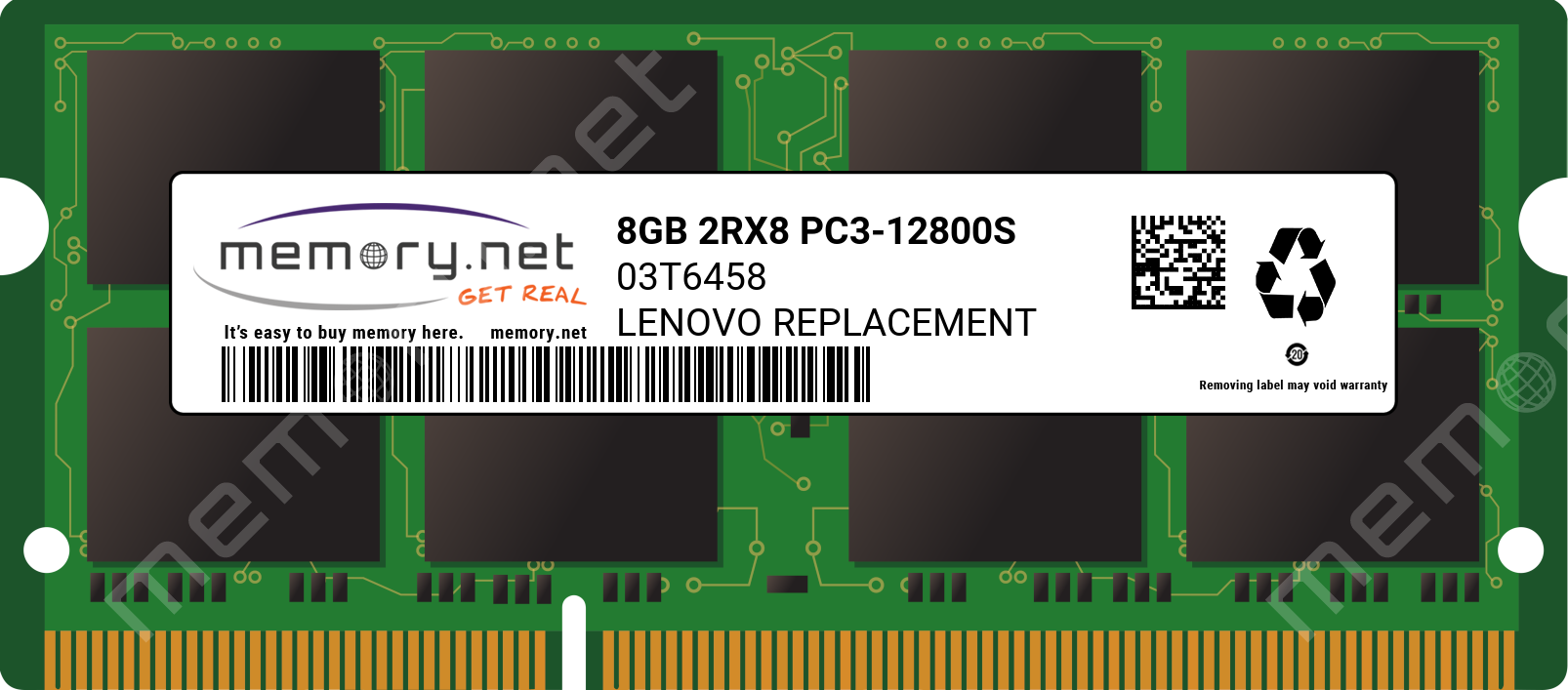 03T6458 - Lenovo 1x 8GB DDR3-1600 SODIMM PC3-12800S Dual Rank x8