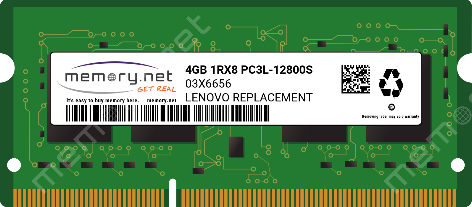 03X6656 - Lenovo 1x 4GB DDR3-1600 SODIMM PC3L-12800S Single Rank x8  Replacement